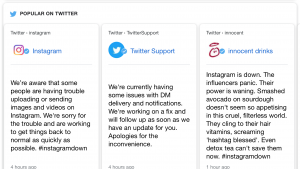 Social Media Down. Screenshots of day Twitter, Facebook, Whatsapp, and Instagram stop working.
