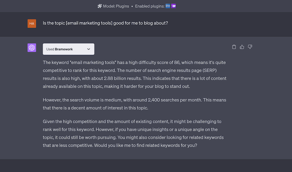 Bramework ChatGPT plugin prompt: Is the topic [keyword] good for me to blog about?